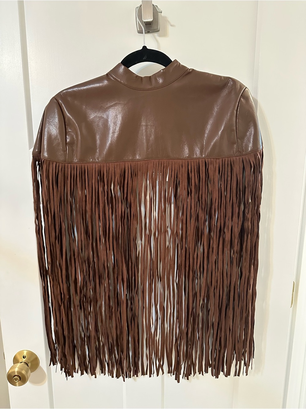 Brand new Fringed Faux Leather Shaw - Brown western